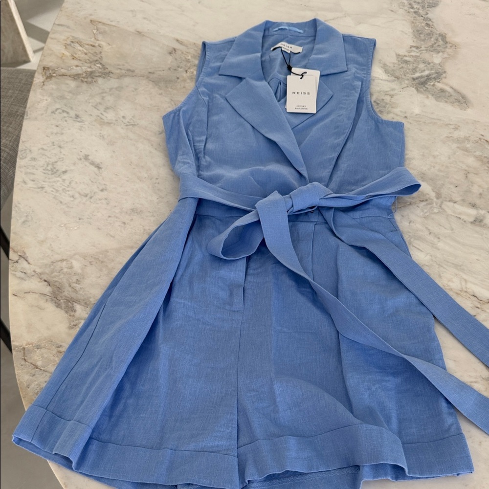 Reiss Sky Blue Sleeveless Romper Emmy Linen play suit